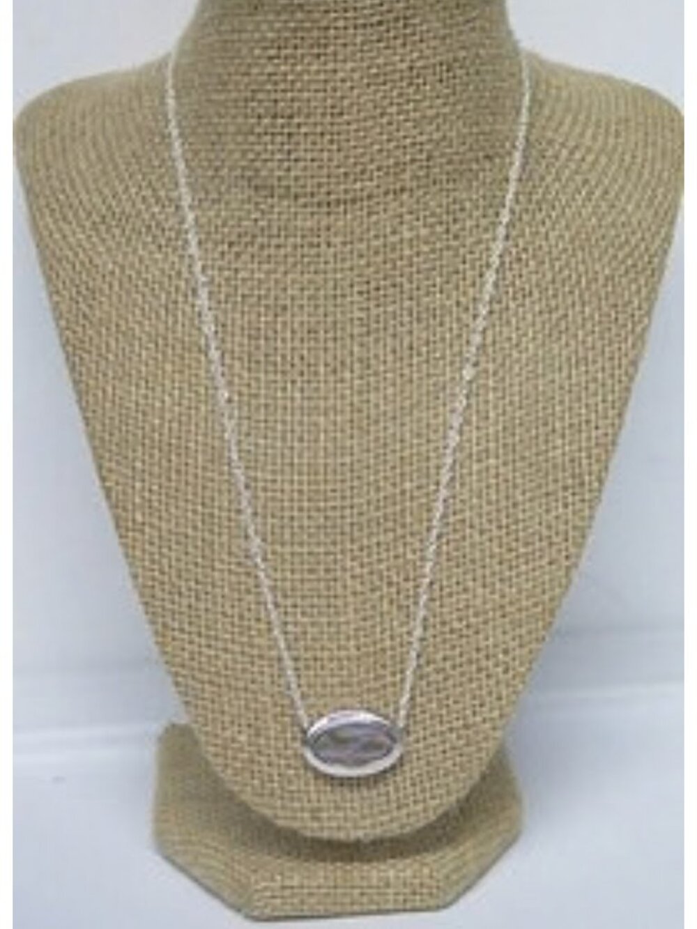 Oval Banded Stone Pendant Necklace Silver Tone Estate Pendant New Chain